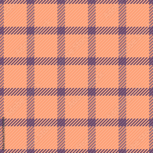 Seamless plaid pattern with peach  dark purple hues. Versatile for fashion, design, or backgrounds. Adds a classic, textured feel to any project.
