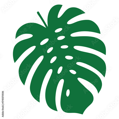 Minimalist Monstera Deliciosa Leaf Icon: Tropical Houseplant Silhouette Vector Graphic, vector illustration of a green leaf
