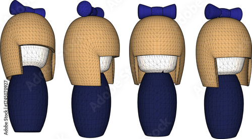Vector sketch illustration of a beautiful, unique, ethnic, traditional Japanese doll design in regional clothing
