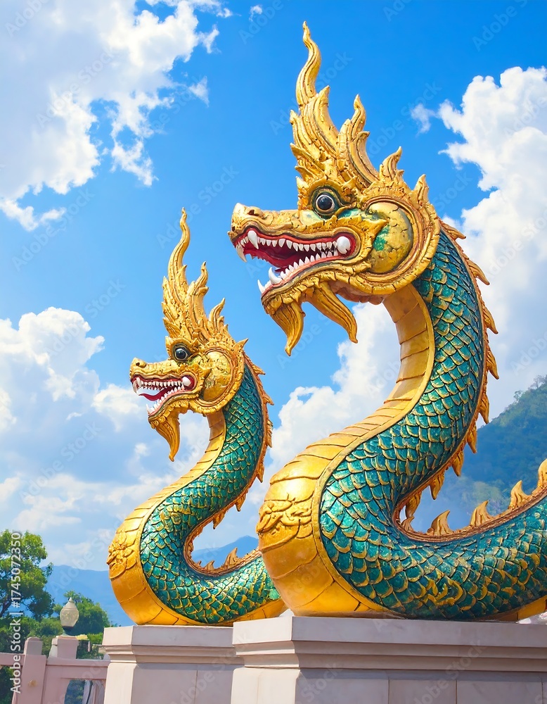 custom made wallpaper toronto digitalGolden serpent statues against a blue sky