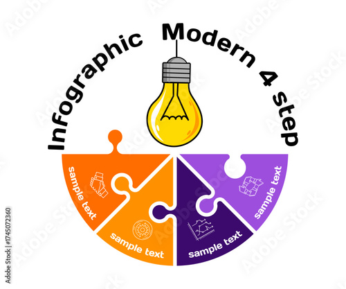 Modern infographic with 4 puzzles and a light vector as an infographic illustration, easy and suitable for business presentations and business strategies. Vector EPS