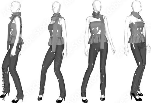 Vector illustration of a modern abstract manequine statue ornament decoration for a fashion clothing store display case 