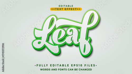 editable 3d leaf cartoon style text effect