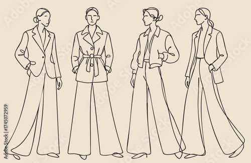 Abstract fashion models. Fashion girls Sketch. Woman in autumn coats and pants