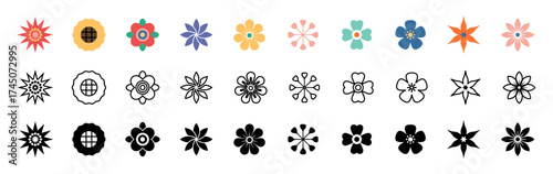 Flower icon set. Retro vintage style floral symbol. Vector illustration.