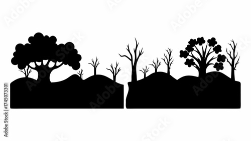 Silhouette of trees on hills