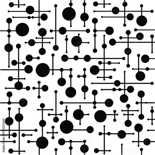 Black molecules connected by linear bonds showcase scientific exploration and discovery on white
