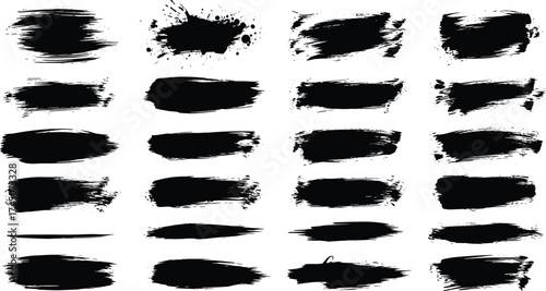 Brush stroke, ink texture, black paint, abstract smear, grunge element, vector set, artistic splash, isolated design, messy art, dry stroke