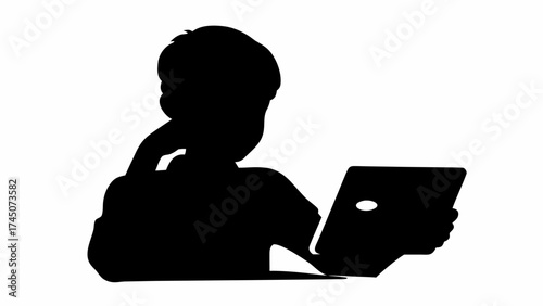 Silhouette of a person using a tablet