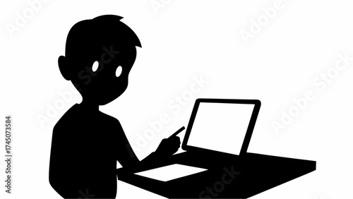 Silhouette of a person using a laptop