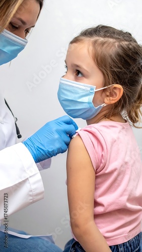 Pediatrician administering vaccine to a young girl