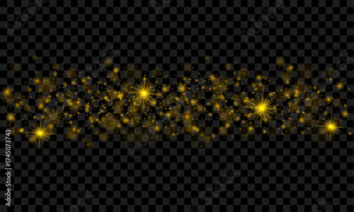 Fine golden dust particles and small sparkling stars float softly on a clean vector background. The glowing shimmer adds a dreamy and elegant feel. Perfect for festive and magical designs.