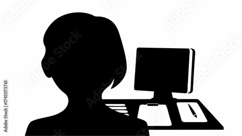 Focused professional working on computer, planning and creating with digital tools in modern office setting