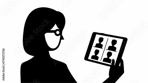 Focused professional connecting with team on video call, modern communication, remote work, collaboration