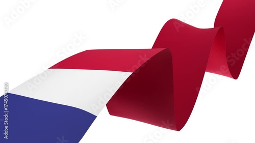 Waving France Flag Ribbon on White Background with Alpha