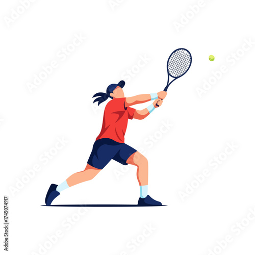 Tennis player focused on hitting the ball during a match.