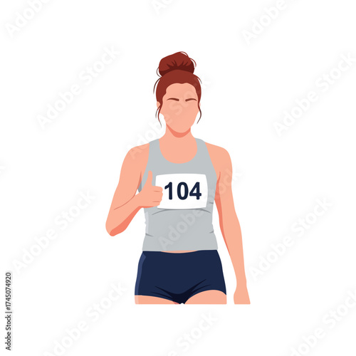 Female athlete giving thumbs up after race.