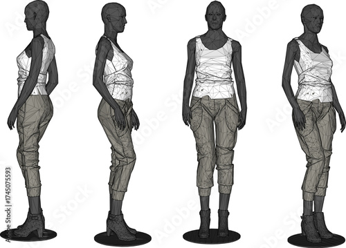 Vector illustration of a modern abstract manequine statue ornament decoration for a fashion clothing store display case