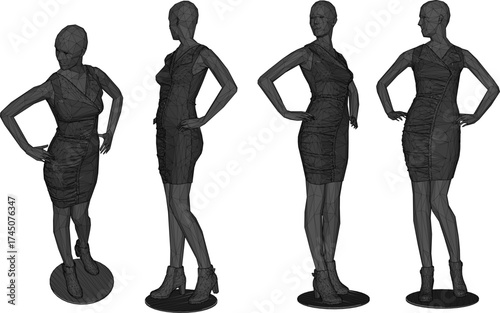 Vector illustration of a modern abstract manequine statue ornament decoration for a fashion clothing store display case