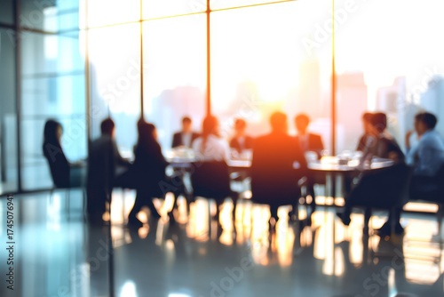 Blurred business meeting with round table discussion in office