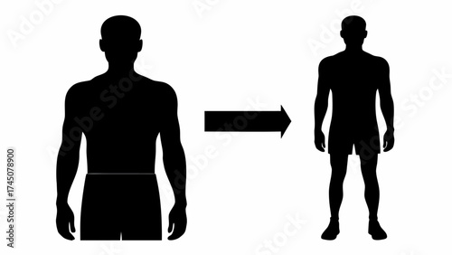 Dynamic transformation from torso silhouette to full figure, symbolizing progress and change