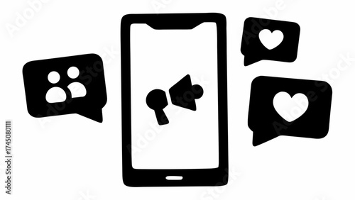 Engage audiences with a smartphone megaphone amplifying messages and generating likes and connections