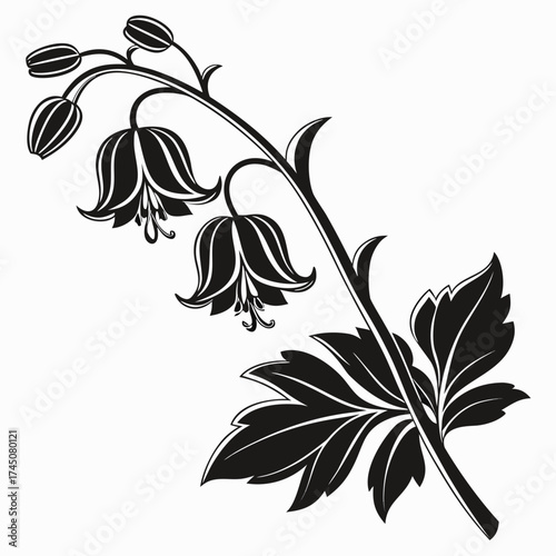 Elegant black and white floral silhouette with bell shaped flowers