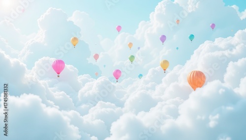 Whimsical Sky with Hot Air Balloons and Rainbows