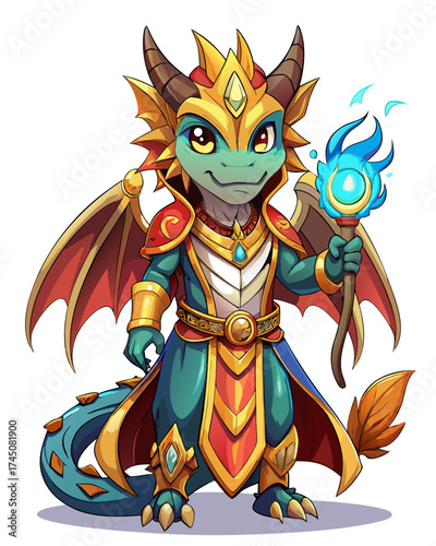 Dragon Mage, cute God, real print Style, Full body, white background
