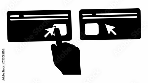 Actionable hand clicking on screen interface elements for digital engagement and user interaction