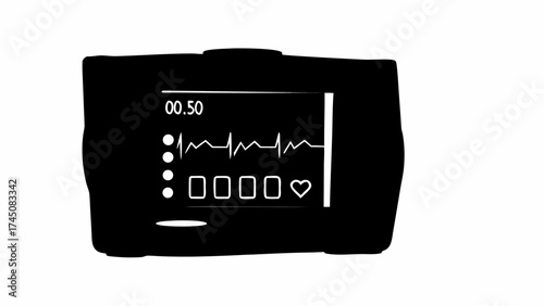 Modern medical monitor displays vital signs with heartbeat waveform and digital readout