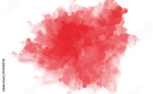 A vibrant red watercolor splash isolated on transparent background, creating a soft and artistic effect with its fluid texture