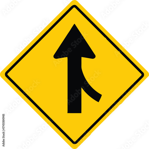 Vector art of yellow diamond traffic sign indicating a merge ahead