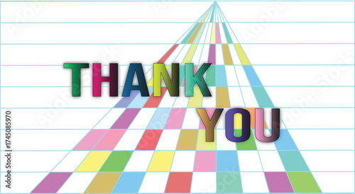 Thank you rainbow typography art, colorful striped text design, geometric thank you lettering artwork.