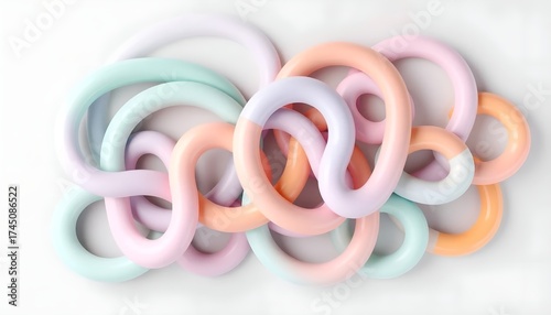 A pastel colored collection of interlocking rings on a white surface creating a playful design