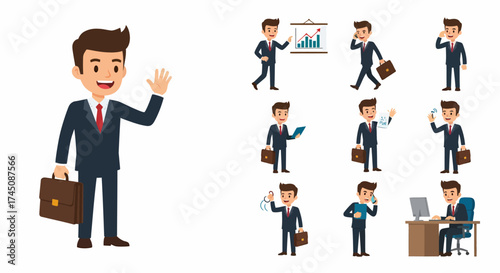 Set of Diverse Businessman Character Poses for Corporate and Business Presentations