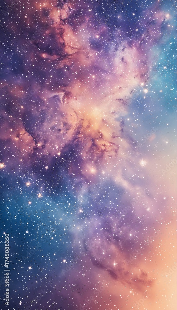 Naklejka premium a vibrant and colorful nebula filled with countless stars creates a breathtaking cosmic panorama.