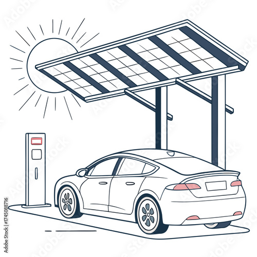 Electric car charging station powered by solar panels and the sun