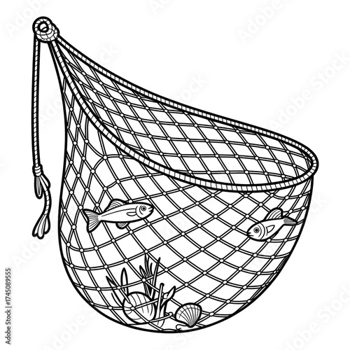 A fishing net illustration vector style coloring page
