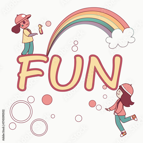 Children enjoying fun with bubbles and rainbows