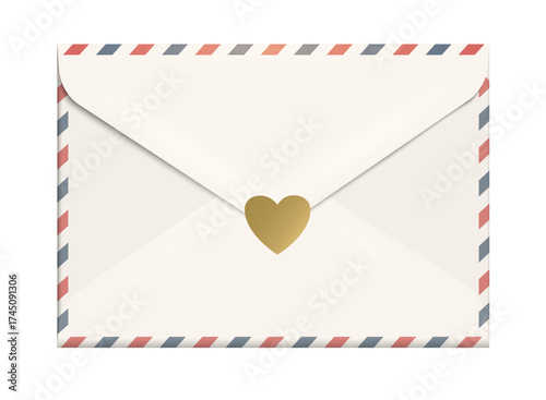Airmail postal envelope with a gold heart