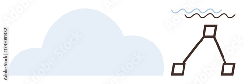 Minimalist cloud graphic, connected network diagram, and data flow lines. Ideal for technology, innovation, IT infrastructure, cloud storage, digital communication, networking systems simple flat