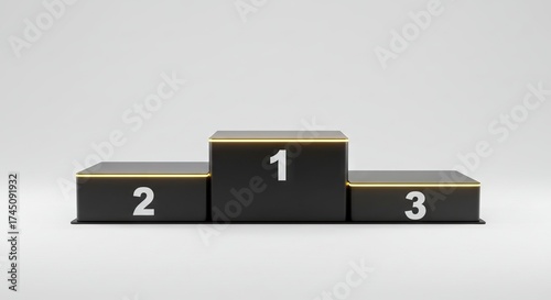 A black podium with gold trim displays the numbers 1 2 and 3 set against a neutral pale background