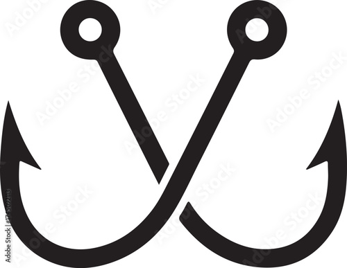Crossed Fishing Hooks Icon Vector for Angler and Fishing Sport