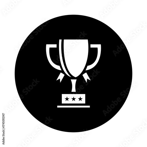 Single Black and white trophy icon. Trophy symbolizes victory and achievement. Simple trophy design. Trophy icon in a square frame. Winning cup illustration. User interface icon vector.