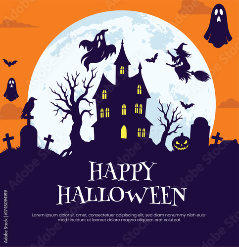 Haunted Halloween Night Background Vector Illustration