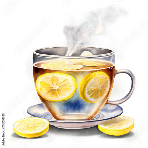 Warm up with a steaming cup of lemon tea. The perfect cozy drink for a chilly day.  Enjoy the vibrant colors and comforting aroma.