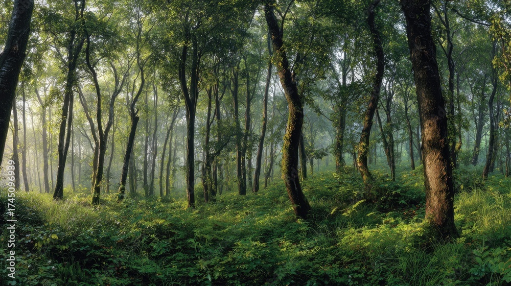 Fototapeta premium Dewy Morning White ash forest panorama