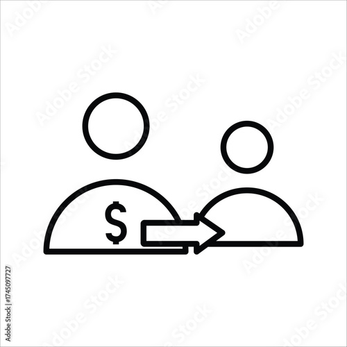 Vector line art icon representing the concept of financial remittance, peer-to-peer payment, and sending money between individuals