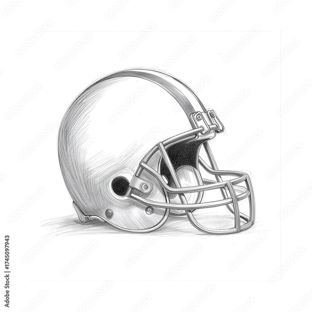 Fototapeta premium Detailed sketch of a classic american football helmet